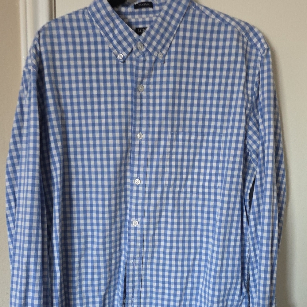 J. Crew Blue and White Gingham Button-Down Shirt